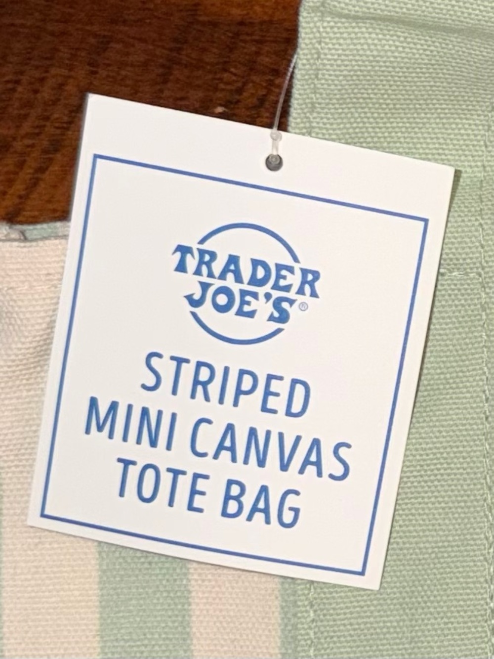 MINI NWT Trader Joe’s Summer Striped Mini Canvas Tote Bag - Cream & Mint Green - Picture 4 of 5